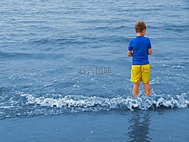 男孩,海,波