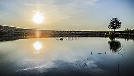 日落,自然,湖
