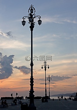 燈柱,日落,天空