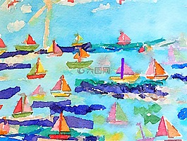 水彩,海景,海