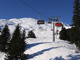滑雪纜車,山,雪