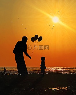日落,海灘,海