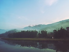 早晨,河流,霧