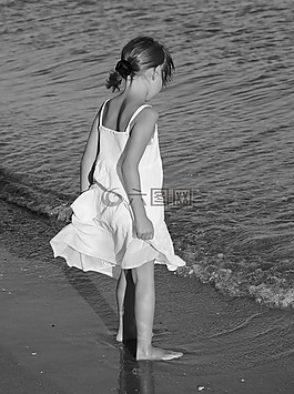 女孩,海,砂