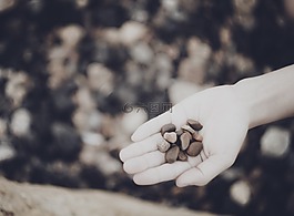 手,黑白,巖