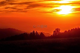 日落,夕陽,金