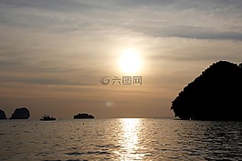 日落,泰國,巖