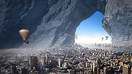 幻想,城市,氣球