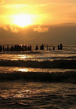 日落,海,晚上