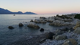 岸線,晚上,海