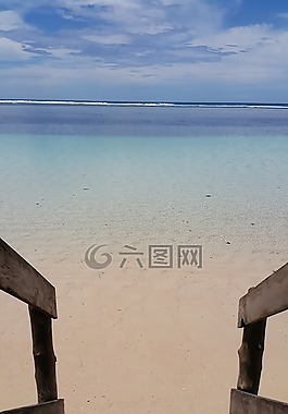 地平線,海灘,步驟