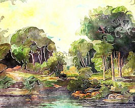 水彩,畫,混合