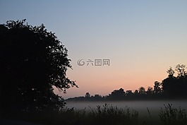 日落,霧,秋季