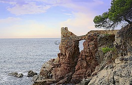 視圖,海,巖