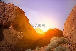 日落,紅色,巖