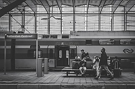 黑色和白色,人,坐