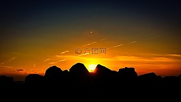 日落,岩,海岸