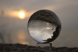 日落,海灘,晚上