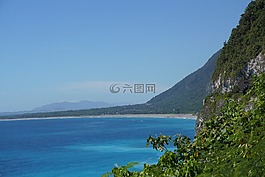 海洋,山,綠色