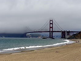 金門大橋,霧,海灘