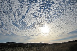 天空,云,草