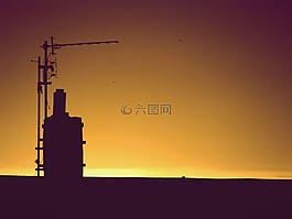 日落,西,煙囪