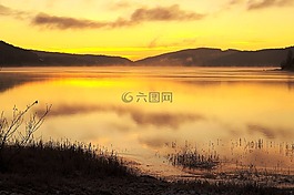 湖,日落,多彩