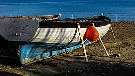 船,海灘,冬天