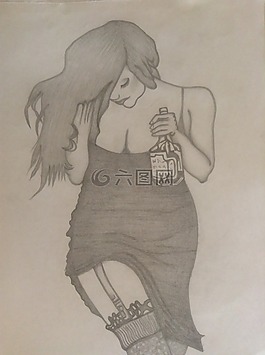 婦女,白酒,繪圖