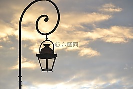 路燈,日落,天空