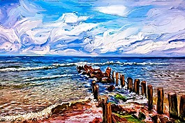 碼頭海景,丙烯畫,印象藝術(shù)