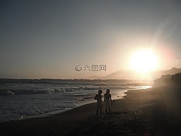 兒童,夏季,海