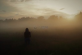 霧,日落,黎明家庭