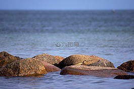 海灘,石頭,abendstimmung