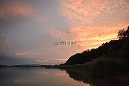 基姆湖,日落,湖