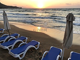 日落,海,海灘