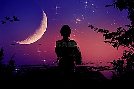 女人的輪廓,夜,女子