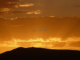 日落,太陽,金