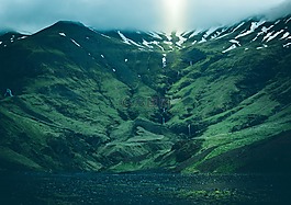 綠色,山,高原