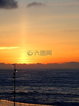 日落,海