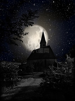 教會,月球,夜