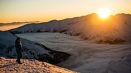 山,日落,云
