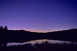 日落,湖,樹