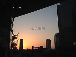 日落,天際線,剪影