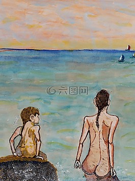 海,布列塔尼,日落