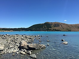 藍色,小山,湖