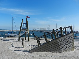 海灘,木,沙