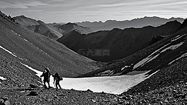 黑色和白色,山,景觀