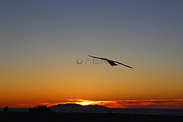 日落,飛行,景觀