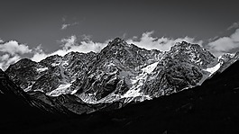 黑色和白色,山,景觀